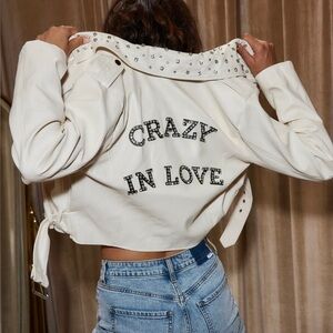 12th Tribe White Faux Leather Studded “Crazy In Love” Jacket